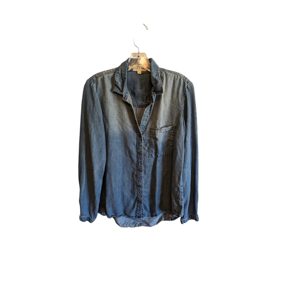 Cloth & Stone Shirt Womens S Chambray Button Up Blue Long Sleeve Tencel USA